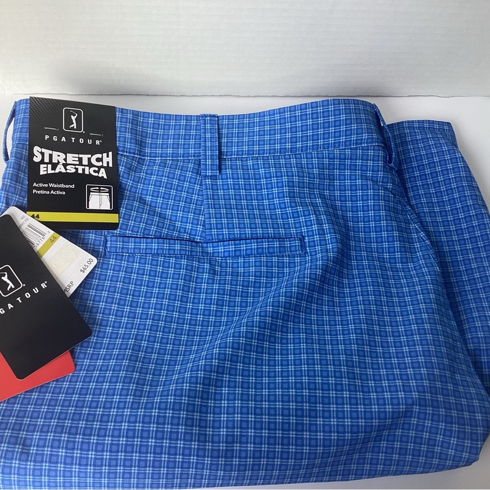 PGA Tour brand Stretch Elastic shorts. BRAND NEW WITH TAGS.  Blue plaid. Size 44